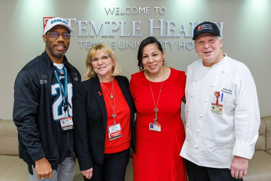 (From left): Clinical Dietitian William Stallings, Jr.; Heart Failure Nurse Practitioner Linda Ruppert; Advanced Heart Failure and Transplant Program Director Dr. Eman Hamad; and Chef Jeffrey Klova.